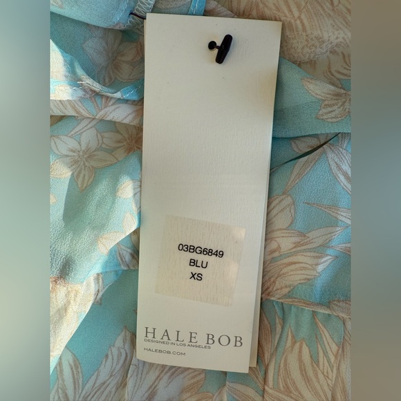 Hale Bob Light Blue Beige Floral Bow Tie Mini Dress - Picture 6 of 6